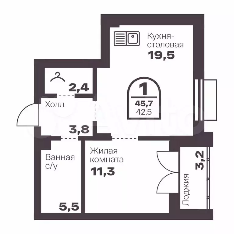 1-к. квартира, 42,5 м, 7/24 эт. - Фото 0