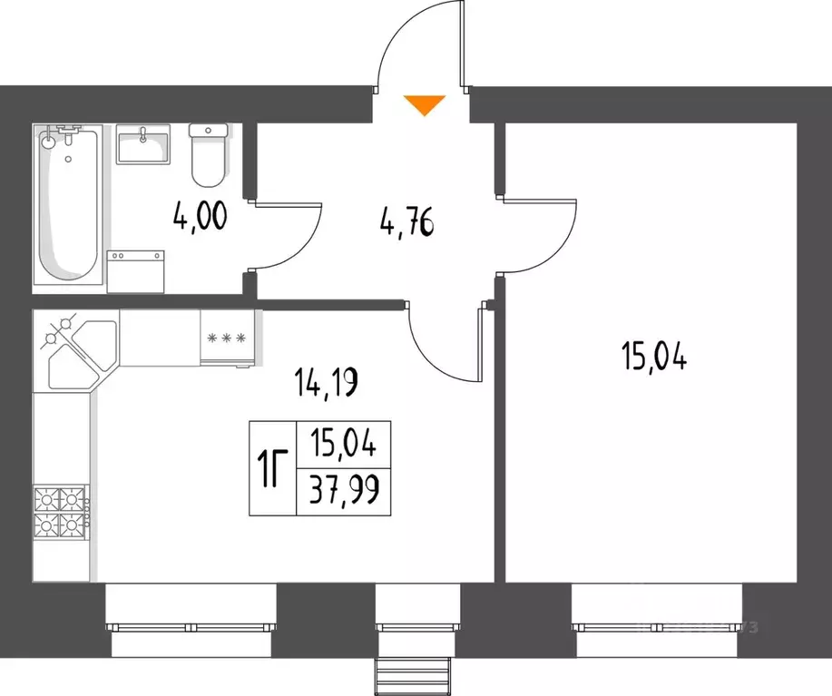 1-к кв. Татарстан, с. Высокая Гора ул. Вторая Ударная, 4 (38.0 м) - Фото 1