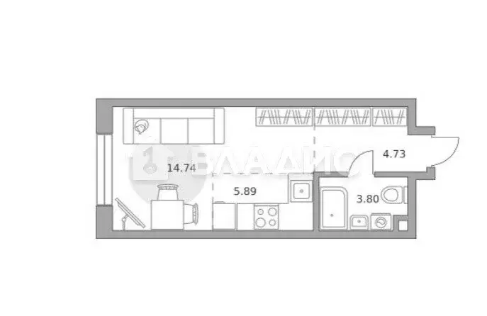 Квартира-студия: Москва, Новоостаповская улица, 16к1 (30.2 м) - Фото 1