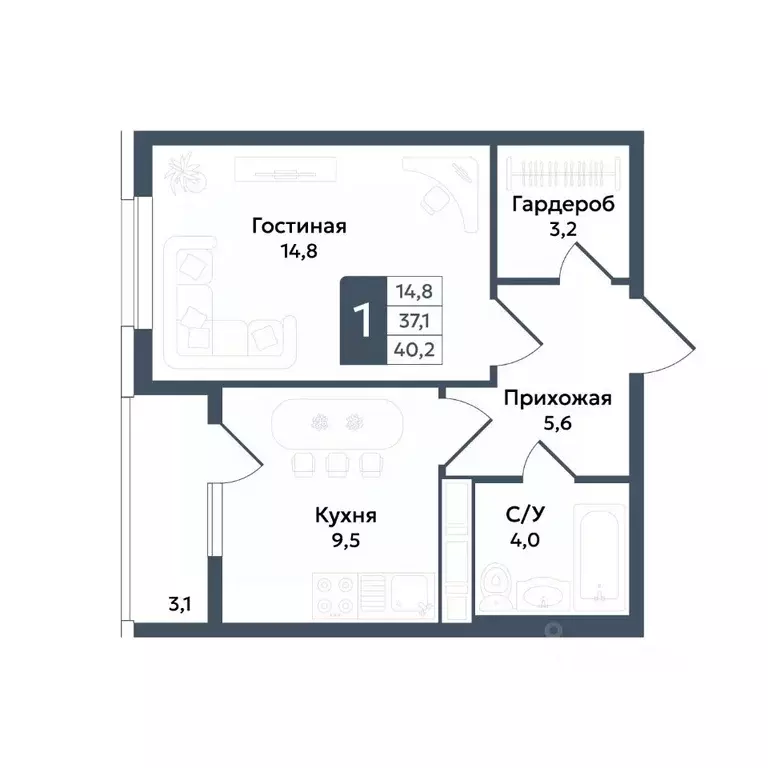 1-к кв. Ставропольский край, Ставрополь ул. Андрея Голуба, 11Б (40.2 ... - Фото 1