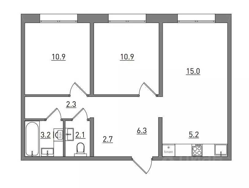 3-к кв. Кировская область, Киров бул. Прибрежный, 6 (59.6 м) - Фото 2