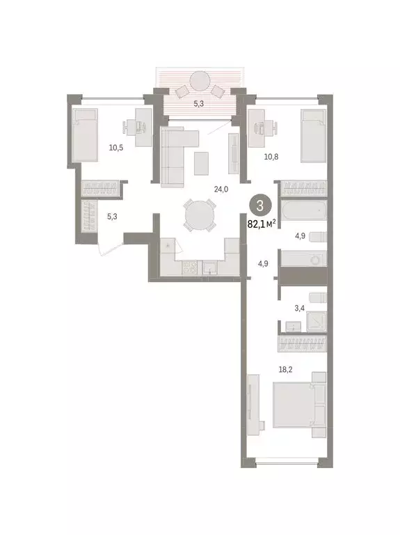 3-комнатная квартира: Тюмень, улица Муравленко, 9к3 (82.07 м) - Фото 1