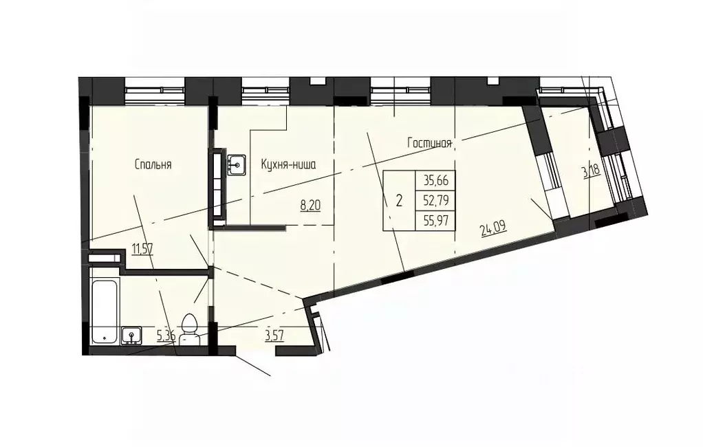 2-к кв. Саха (Якутия), Якутск ул. Чкалова, 39А (55.97 м) - Фото 0