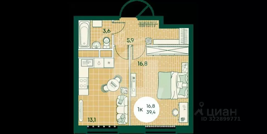 1-к кв. Адыгея, Тахтамукайский район, Яблоновский пгт Промышленная ... - Фото 2