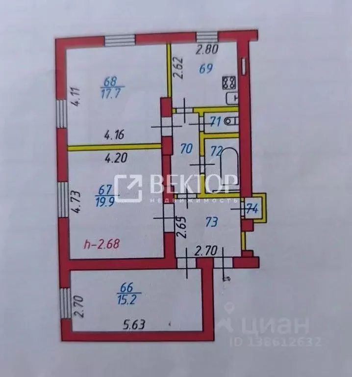 3-к кв. Ивановская область, Иваново ул. 10-я Санаторная, 24 (76.0 м) - Фото 2