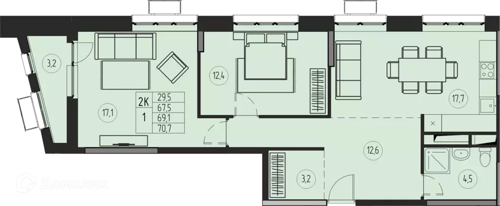 Продаётся 2-к квартира, 69.1 м - Фото 0