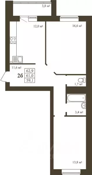 2-к кв. Тамбовская область, Тамбов Телецентр мкр,  (62.9 м) - Фото 1