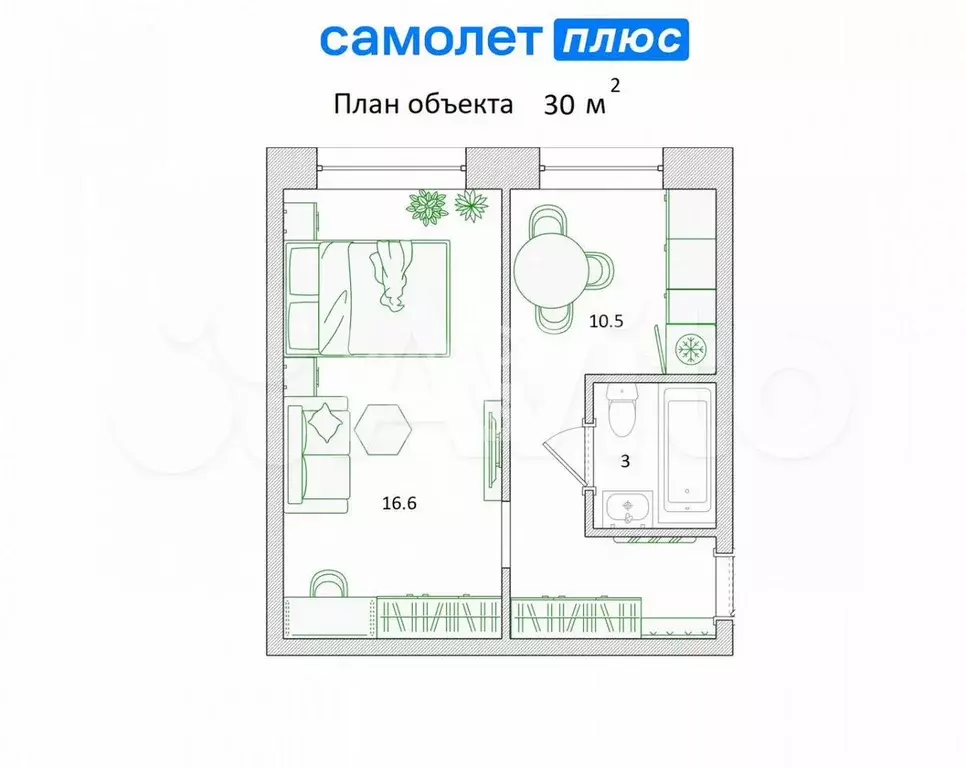 1-к. квартира, 30 м, 1/5 эт. - Фото 0