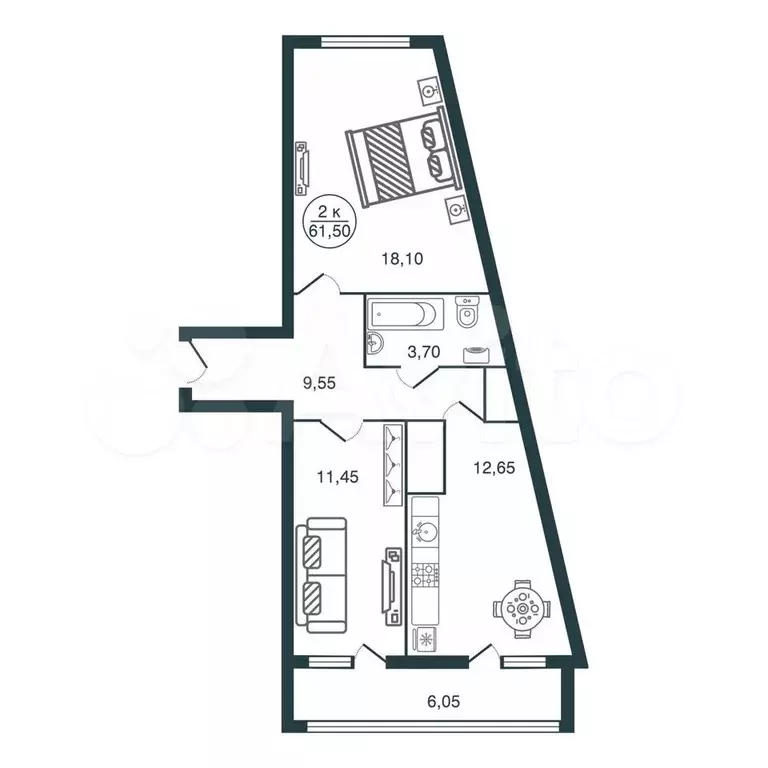 2-к. квартира, 61,5м, 13/15эт. - Фото 0