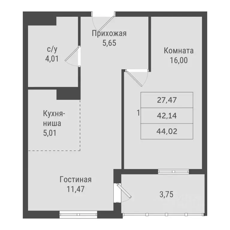 1-к кв. Ханты-Мансийский АО, Сургут Игоря Киртбая ул., 1А (44.02 м) - Фото 1