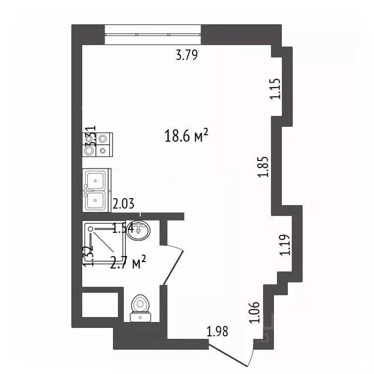 Студия Москва ул. Стромынка, 19К2 (21.3 м) - Фото 2