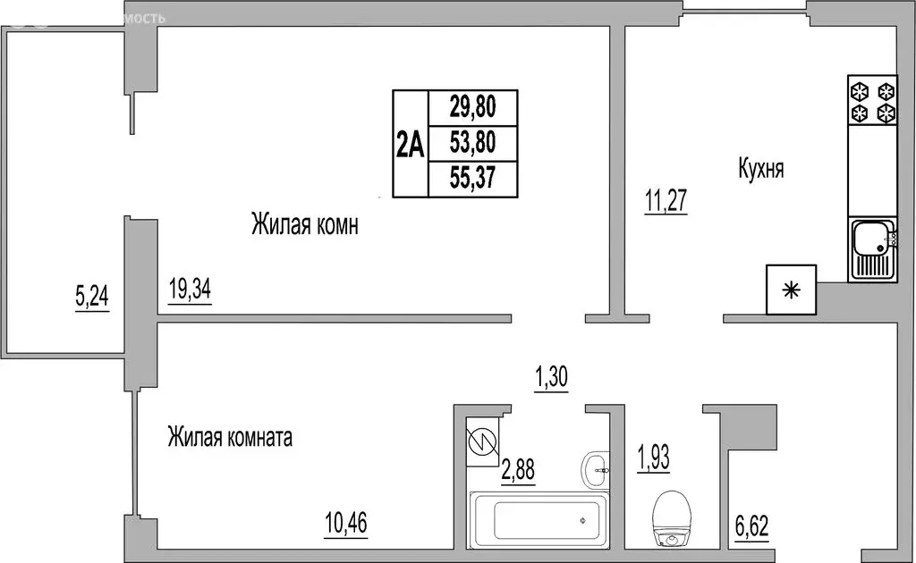 2-комнатная квартира: Псков, Линейная улица, 89 (55.37 м) - Фото 1