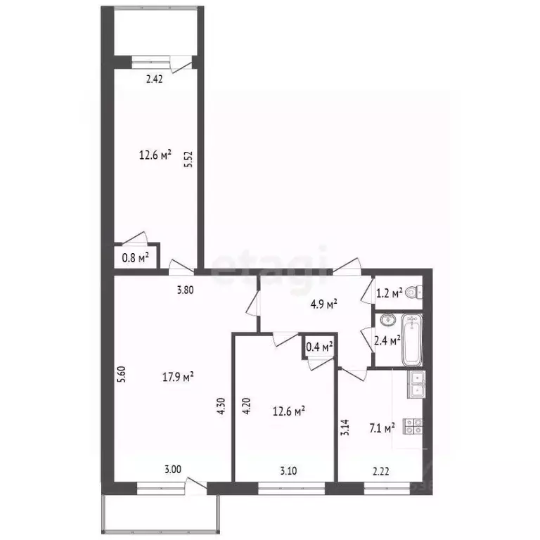 3-к кв. Ростовская область, Батайск Октябрьская ул., 120 (59.9 м) - Фото 2