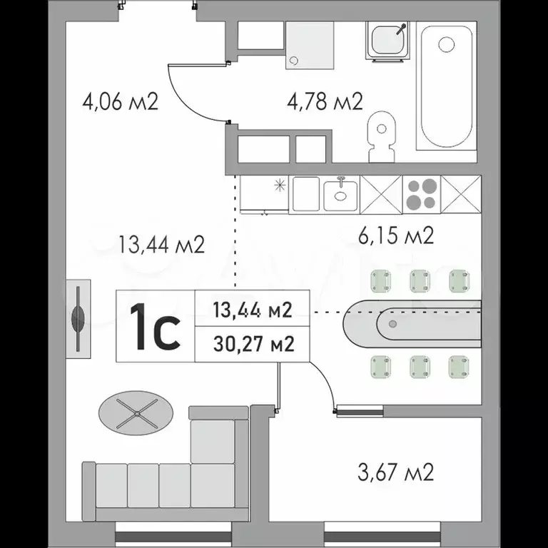 1-к. квартира, 31 м, 5/9 эт. - Фото 0