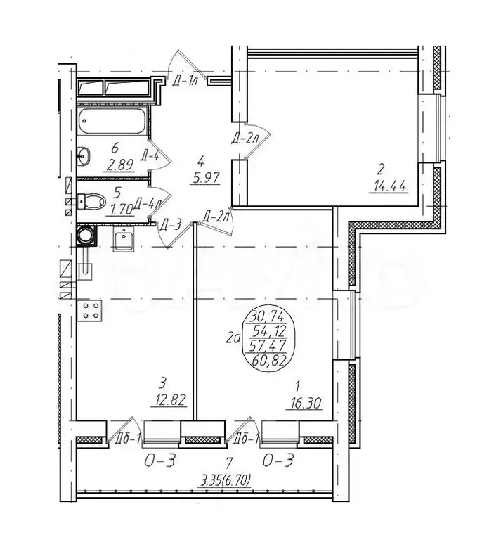 2-к. квартира, 57,5 м, 7/9 эт. - Фото 0