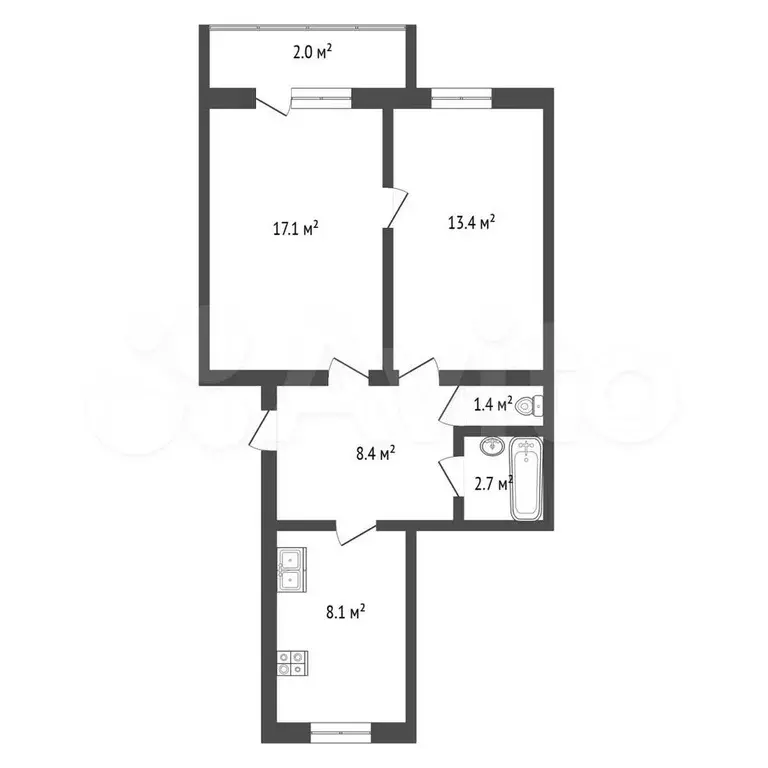2-к. квартира, 54,1 м, 3/5 эт. - Фото 0
