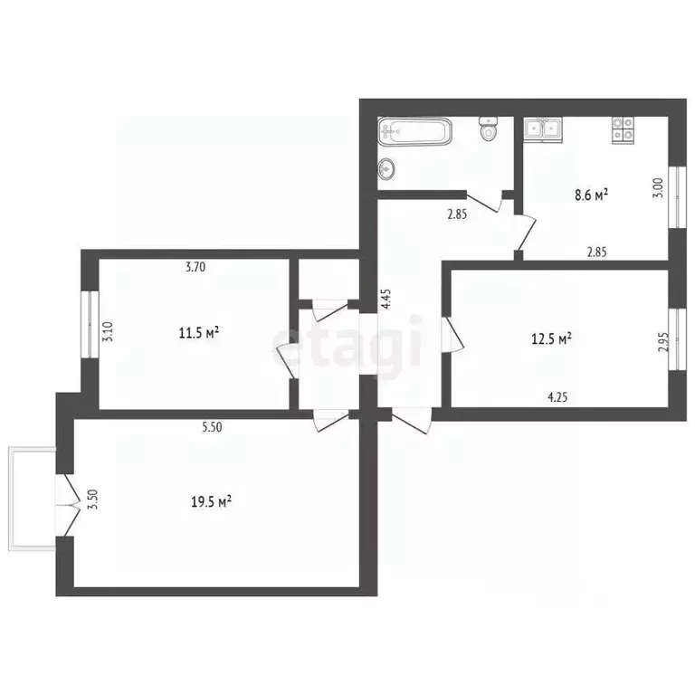 3-к кв. Калужская область, Калуга ул. Чичерина, 11 (68.1 м) - Фото 2