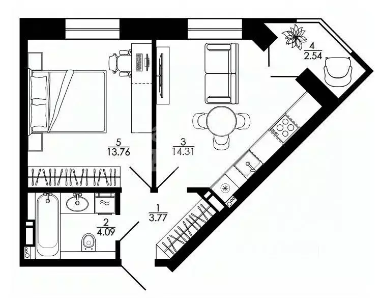 1-к кв. Липецкая область, Липецк ул. Е.И. Замятина (35.8 м) - Фото 2