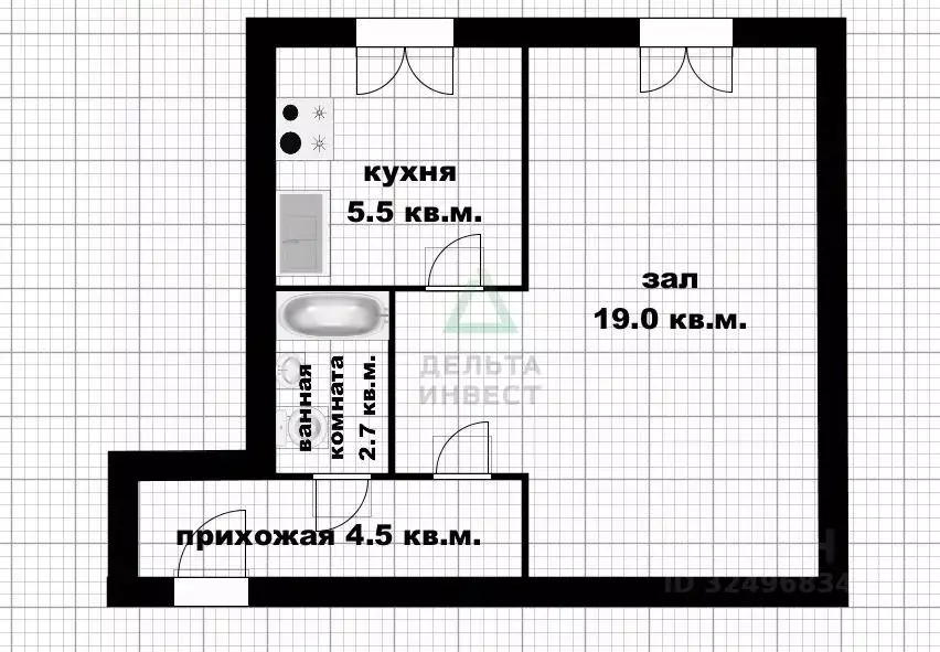 1-к кв. Башкортостан, Уфа Российская ул., 60Б (31.7 м) - Фото 1