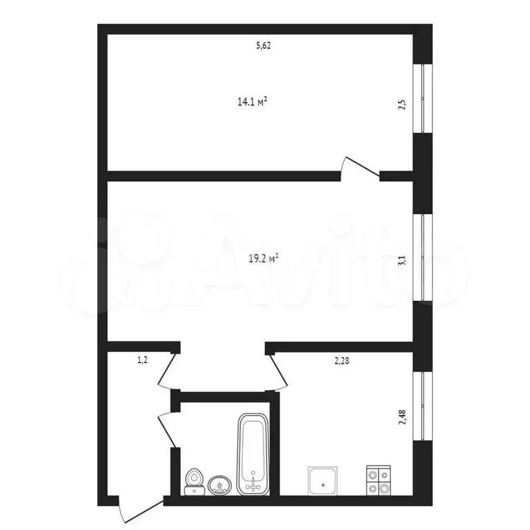 2-к. квартира, 44,8 м, 2/5 эт. - Фото 0