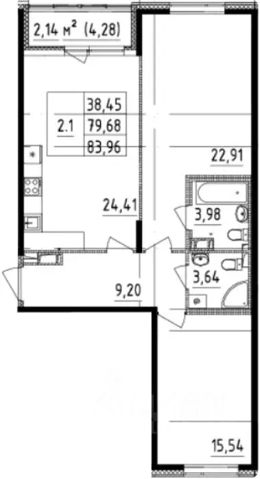 2-к кв. Санкт-Петербург Белоостровская ул., 10к2 (79.68 м) - Фото 1