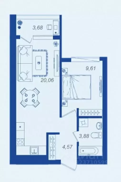 1-к кв. Брянская область, Брянск Новый Город жилой комплекс (39.96 м) - Фото 1