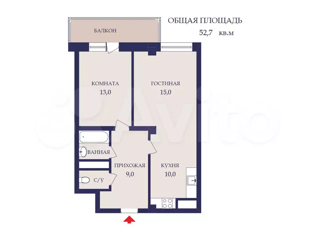 2-к. квартира, 52,7 м, 8/23 эт. - Фото 0