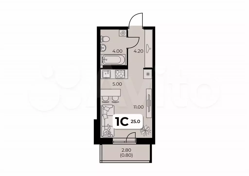 Квартира-студия, 25 м, 6/8 эт. - Фото 0