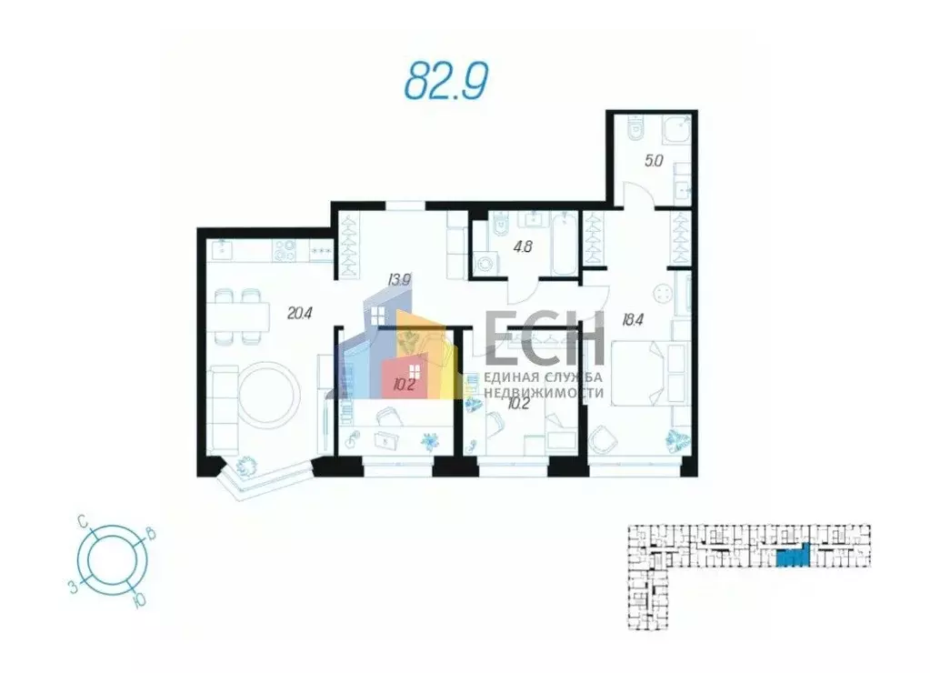 3-к кв. Тульская область, Тула ул. Михеева, 5 (82.9 м) - Фото 1