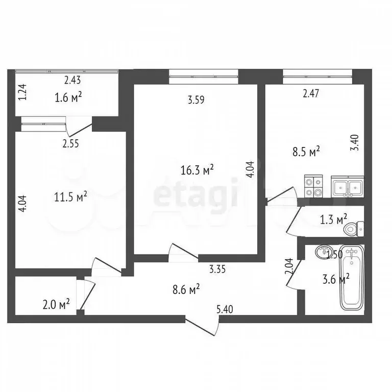 2-к. квартира, 51 м, 4/9 эт. - Фото 0