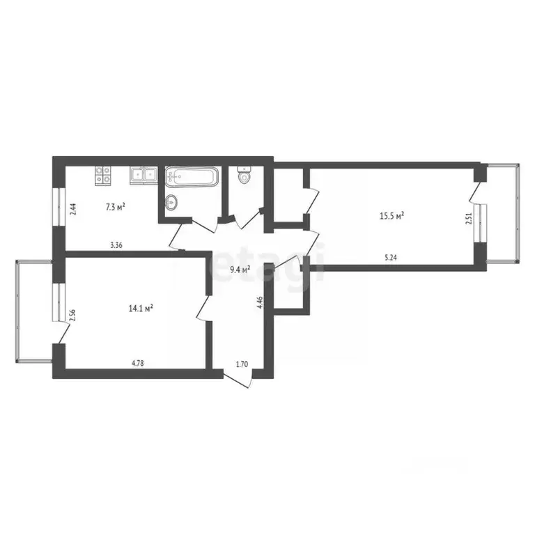 2-к кв. Хабаровский край, Хабаровск ул. Калинина, 117 (53.3 м) - Фото 2