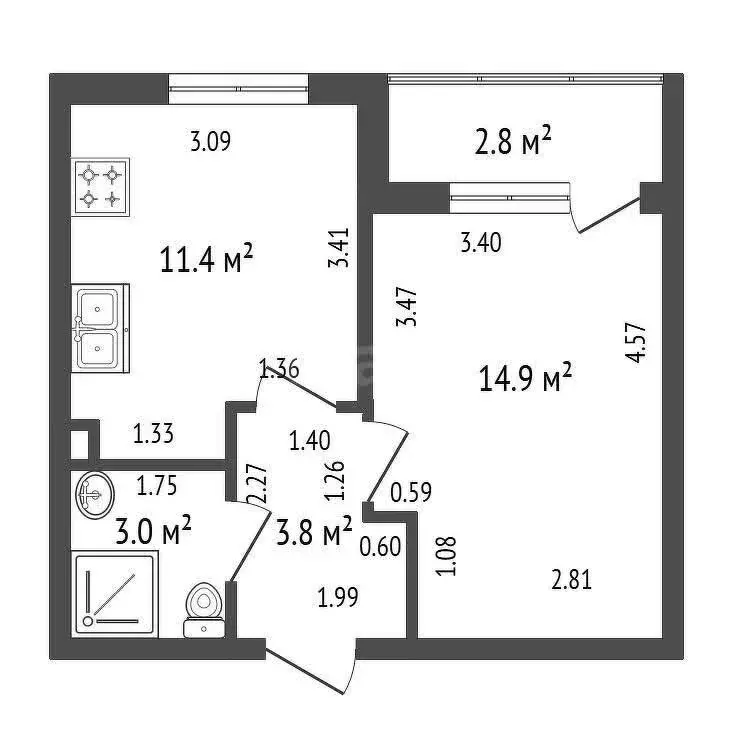 1-комнатная квартира: Малое Верево, улица Кутышева, 9Ак1 (33 м) - Фото 1