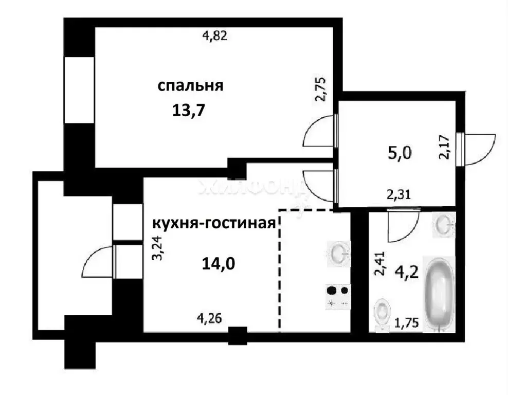 2-комнатная квартира: Новосибирск, Междуреченская улица, 3 (36.9 м) - Фото 0