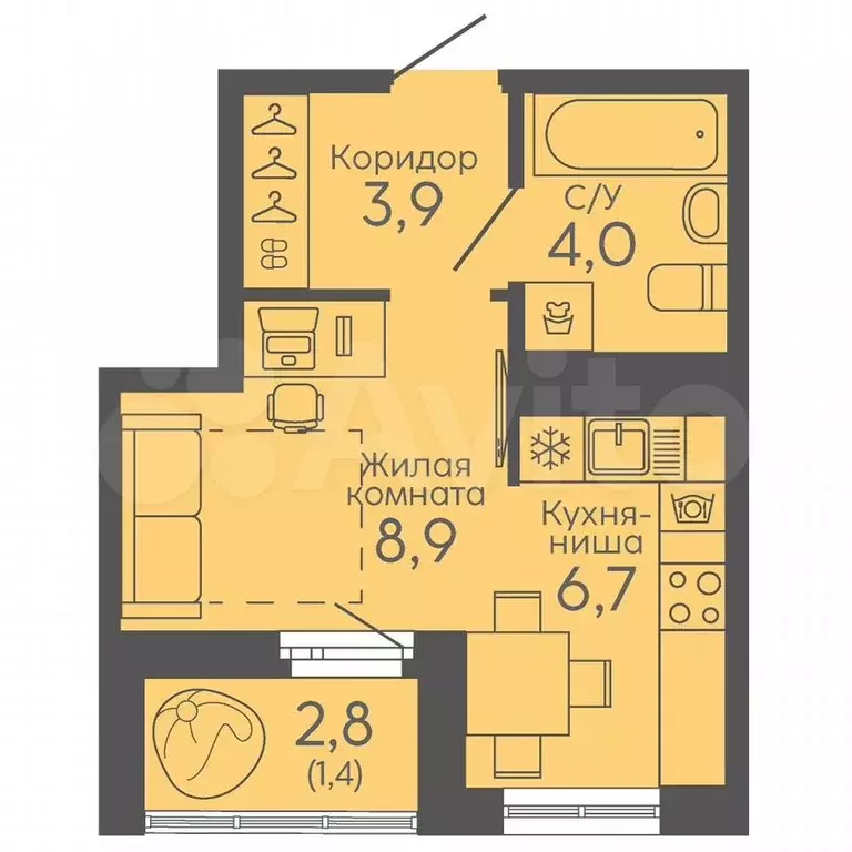 Квартира-студия, 24,9 м, 9/16 эт. - Фото 0