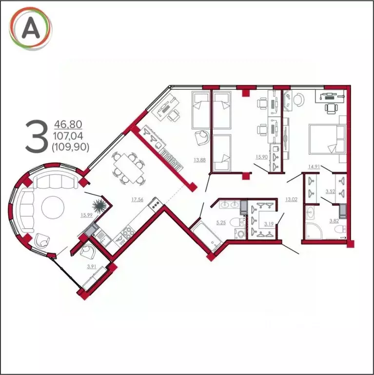 3-к кв. Брянская область, Брянск Московский мкр, 60 (109.8 м) - Фото 1