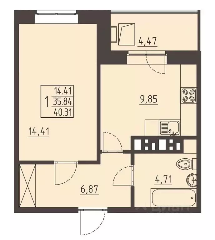1-к кв. Иркутская область, Иркутск ул. Рылеева, 7 (40.3 м) - Фото 0