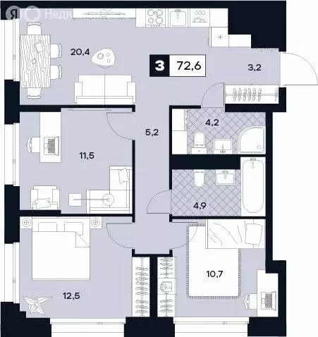 3-комнатная квартира: Москва, Лодочная улица, 27к2 (72.6 м) - Фото 0