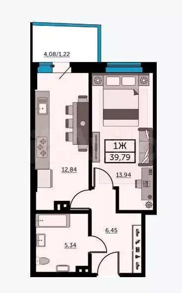 1-к. квартира, 42,6 м, 9/24 эт. - Фото 0