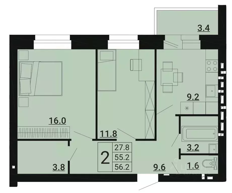 2-к кв. Орловская область, Орловский район, д. Образцово бул. Героев, ... - Фото 1