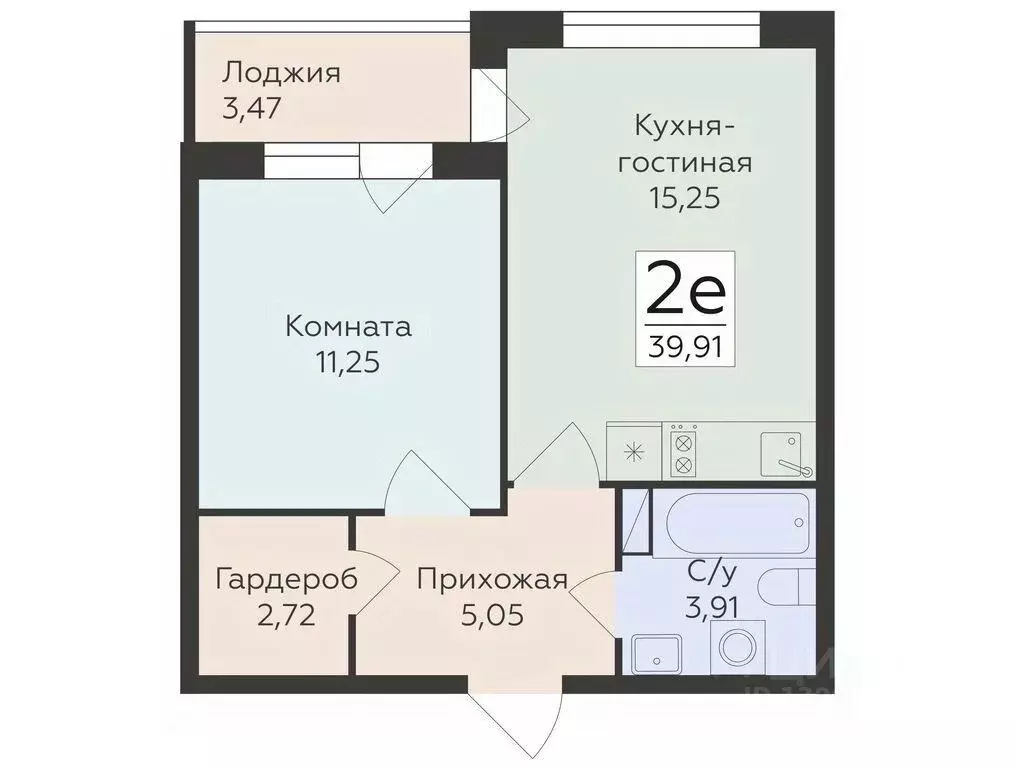 2-к кв. Воронежская область, Воронеж ул. Чапаева, 68Б (39.91 м) - Фото 0