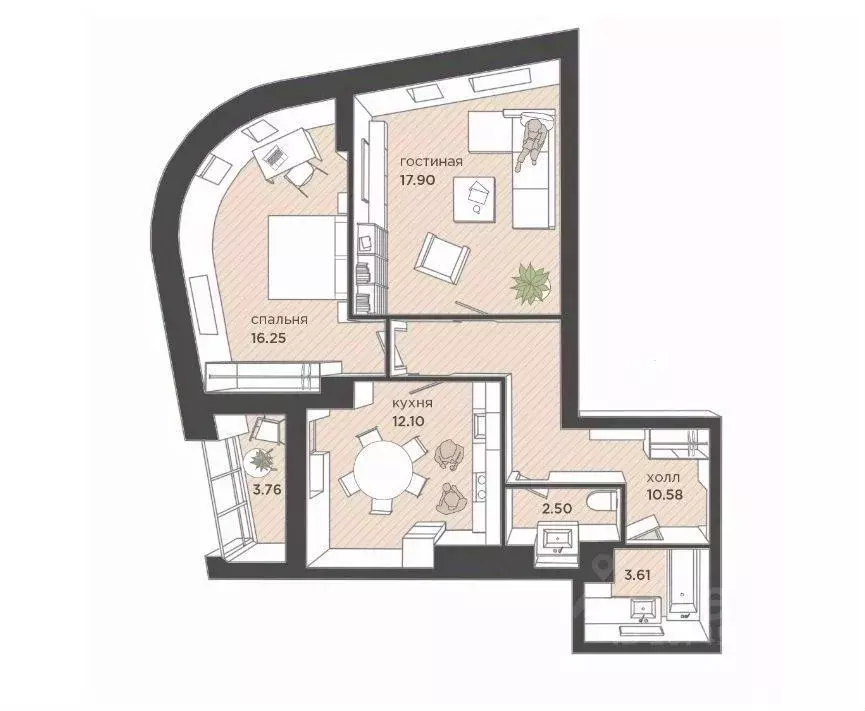 2-к кв. Калининградская область, Калининград ул. Гайдара, 90 (64.4 м) - Фото 2