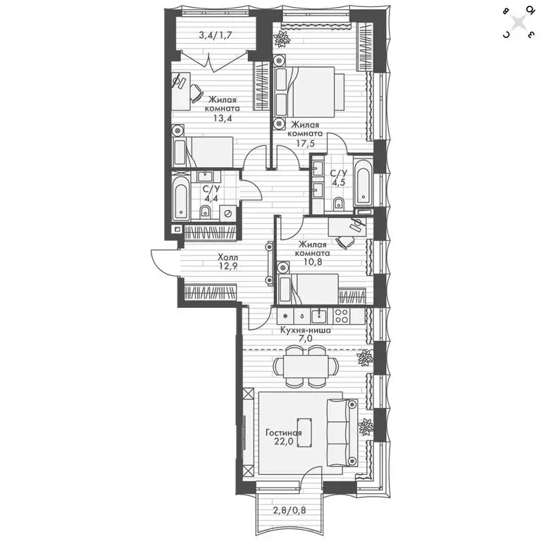 4-комнатная квартира: Нижний Новгород, историческая территория Старый ... - Фото 2