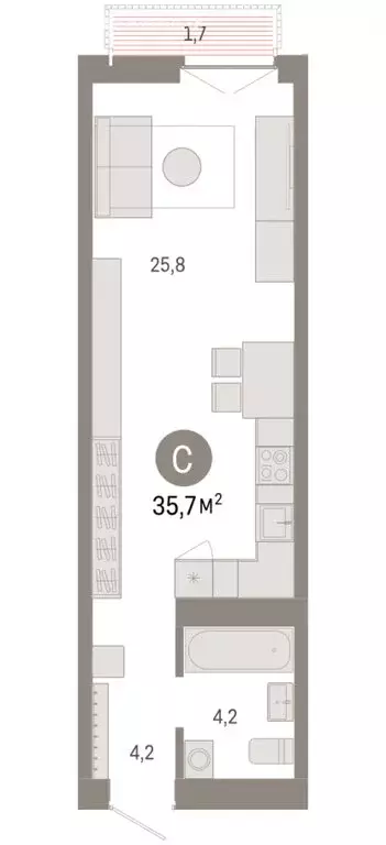 Квартира-студия: Новосибирск, Большевистская улица, 66 (35.74 м) - Фото 1