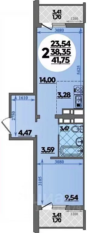 2-к кв. Ростовская область, Ростов-на-Дону ул. Костенко, 12 (41.75 м) - Фото 1