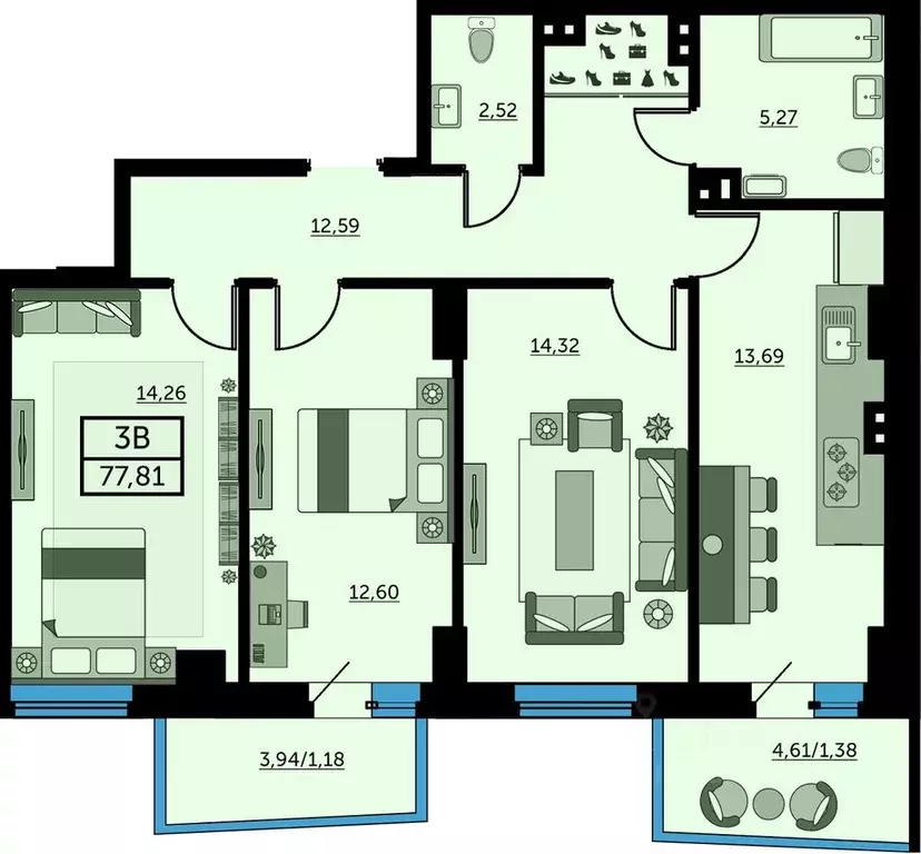 3-к кв. Ростовская область, Ростов-на-Дону ул. Ларина, 45с11 (77.18 м) - Фото 1
