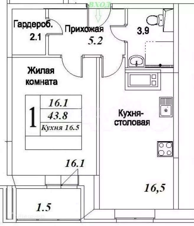 Продаётся 1-к квартира, 43.8 м - Фото 1