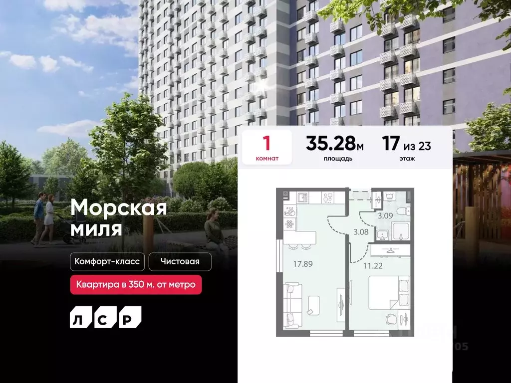1-к кв. Санкт-Петербург Морская миля жилой комплекс (35.28 м) - Фото 0