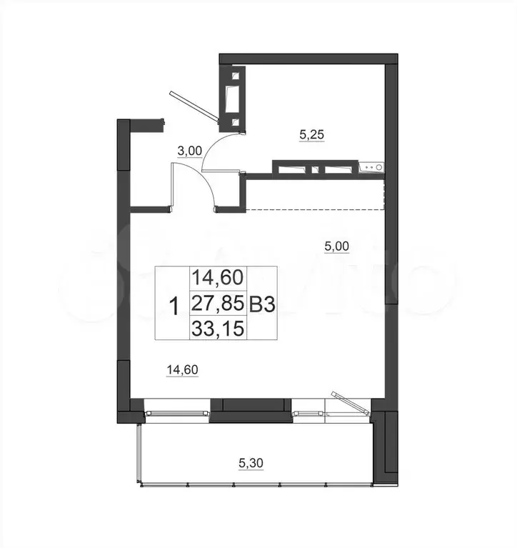 Квартира-студия, 33,7 м, 1/17 эт. - Фото 0