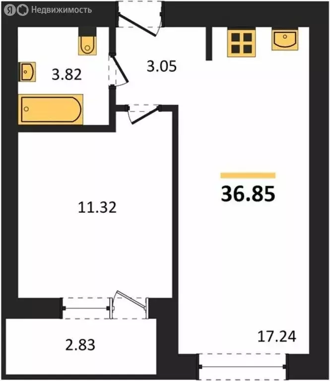 1-комнатная квартира: Пионерский, улица Гептнера, 21 (36.85 м) - Фото 0