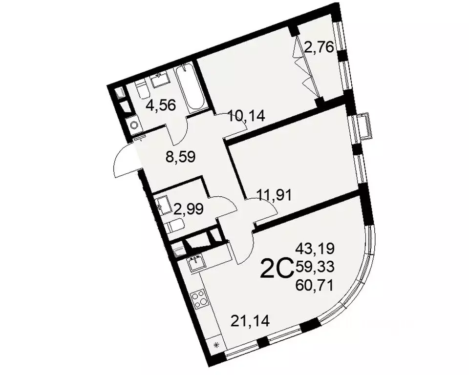 2-к кв. Тульская область, Тула ул. Коминтерна, 44 (60.71 м) - Фото 0